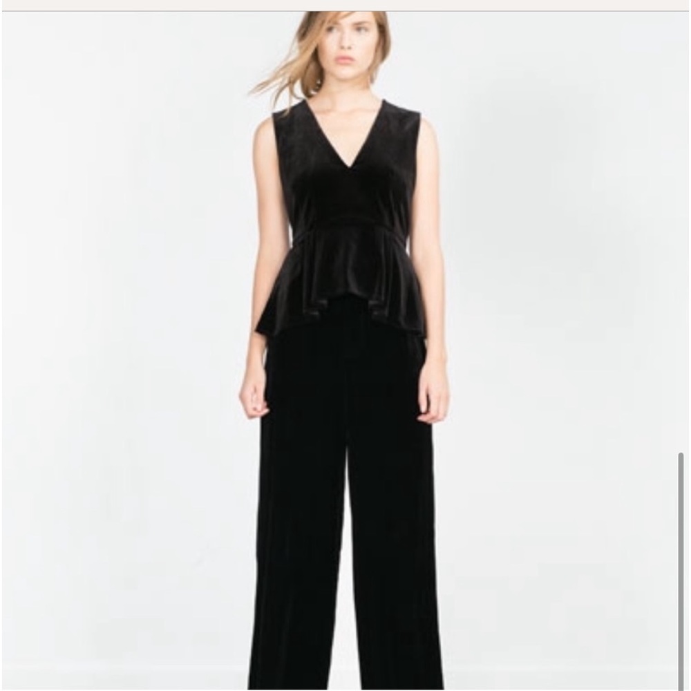Zara Black Velvet Peplum Top